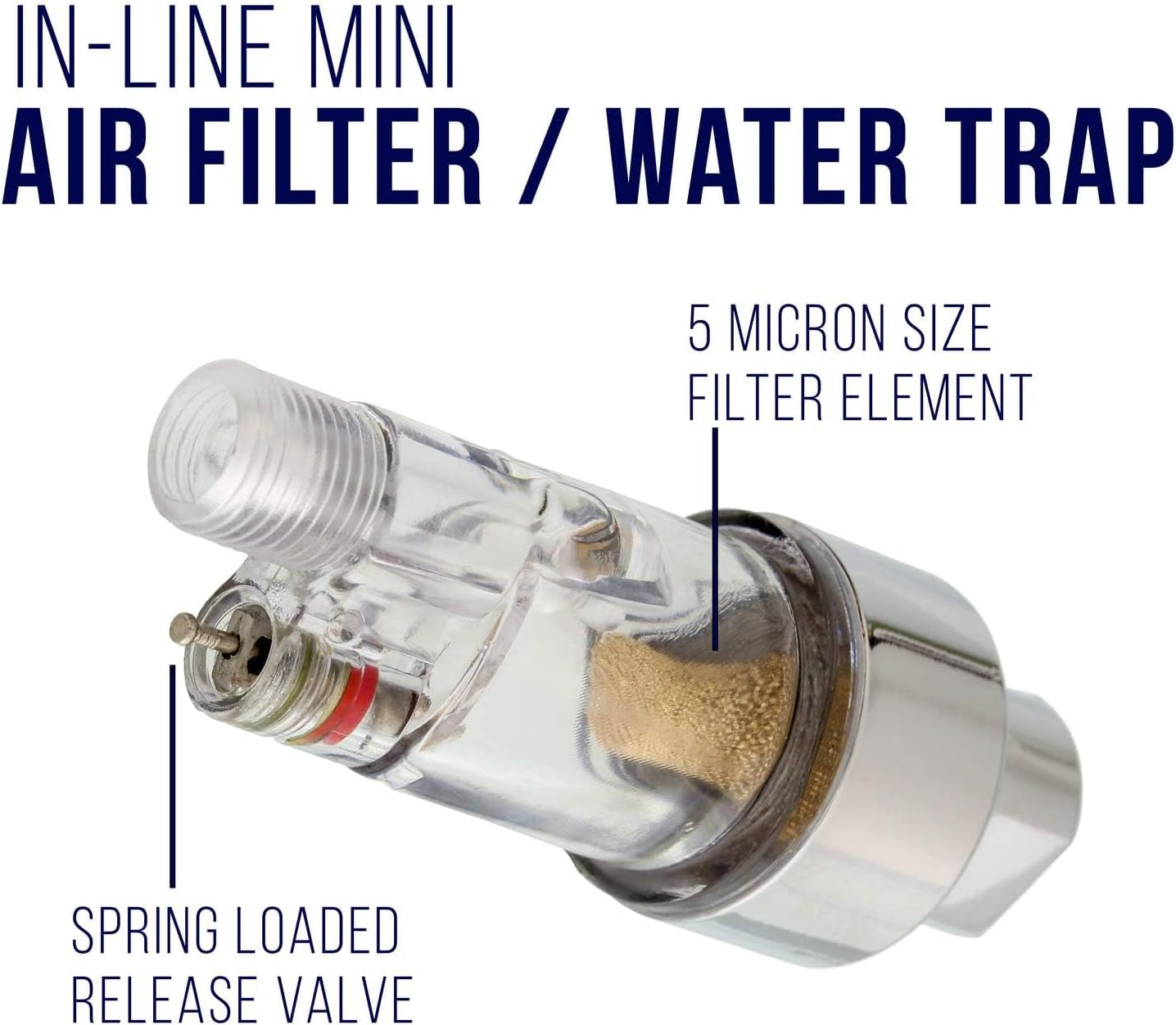 Premium Airbrush In-Line Mini Air Filter and Water Trap (Connects Directly onto Airbrushes and Hoses with 1/8" Threads)