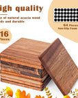 16 Pieces Unfinished Wood Coasters, 4 Inch Square Acacia Wooden Coasters for Crafts with Non-Slip Silicon Dots for DIY Stained Painting Wood Engraving Home Decoration