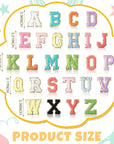 52 Pieces Chenille Letter Patches A-Z Alphabet Iron on Patches Bulk Gold Glitter Border Repair Embroidered Patch for Clothing Caps Sweaters Bags Jackets Shirt(Bright Color, Cute Style)