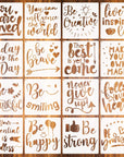 16 Pieces Stencils for Painting Inspirational Word Stencil Kit Motivational Stencils Reusable Polyester Film Template Stencils with Open Ring for Painting on Wood Wall Home Decor(7.87 X 7.87 Inches)