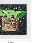 5D Diamond Painting Kit for Kids with Wooden Frame Easy Small Anime Diamond Painting Full Drill Diamond Art Gem Painting for Beginners 7X7 Inch (Baby Yoda)