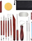 18PCS Clay Sculpting Tools, Basic Clay Pottery Carving Tool Kit with Wooden Handles and Tool Bag
