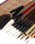 10Pcs Chinese Calligraphy Brushes Set, Painting Writing Brush, Kanji Japanese Sumi Drawing Brushes with Roll-Up Bamboo Brush Holder,Watercolor Art Brushes for Beginners