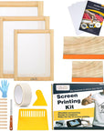 23 Pieces Screen Printing Starter Kit Include 3 Different Size of Wood Silk Screen Printing Frame with Mesh, Screen Printing Squeegees, Inkjet Transparency Film, Ink Knife, and Mask Tape