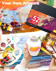 Acrylic Paint Set with 4 Brushes, 52 Colors (59Ml, 2Oz) Art Craft Paints for Artists Kids Students Beginners & Painters, Canvas Halloween Pumpkin Ceramic Wood Rock Painting Art Supplies Kit