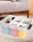 2 Pack 17 QT Plastic Storage Bins with Lids, Art Supply Storage Organizer with Removeable Tray, Clear Storage Box for Craft, Lego, Crayon, Sewing, Bead and Tool, Stackable Craft Organizer