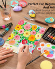 47 Pack Acrylic Paint Set, 15 Colours (12Ml Each, 2Pack) Acrylic Paint with 10 Brushes Painting Canvas Knife Palette Sponge, Complete Gift Set for Kids, Adults Painting Canvas, Ceramic
