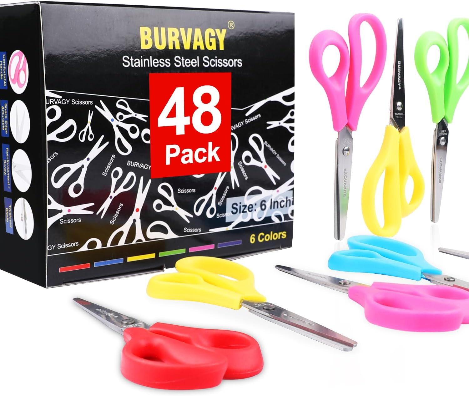 Scissors,  6" Multipurpose Scissors Bulk 16-Pack, Right/Left Handed Comfort-Grip Handles Ultra Sharp Blade Shears Sturdy Sharp Scissors for Office Home School Sewing Fabric Craft Supplies