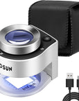 30X Rechargeable Loupe Magnifier with White LED Light and UV Light, Portable Magnifying Glass with Optical Glass Lens & Scale for Jewelry, Textile, Gems, Stamps, Coins and Plants