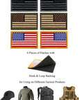 6 PCS Tactical Patches of USA US American Flag Regular and Reverse, with Hook and Loop for Backpacks Caps Hats Jackets Pants, Military Army Uniform Emblems, Size 3X2 Inches