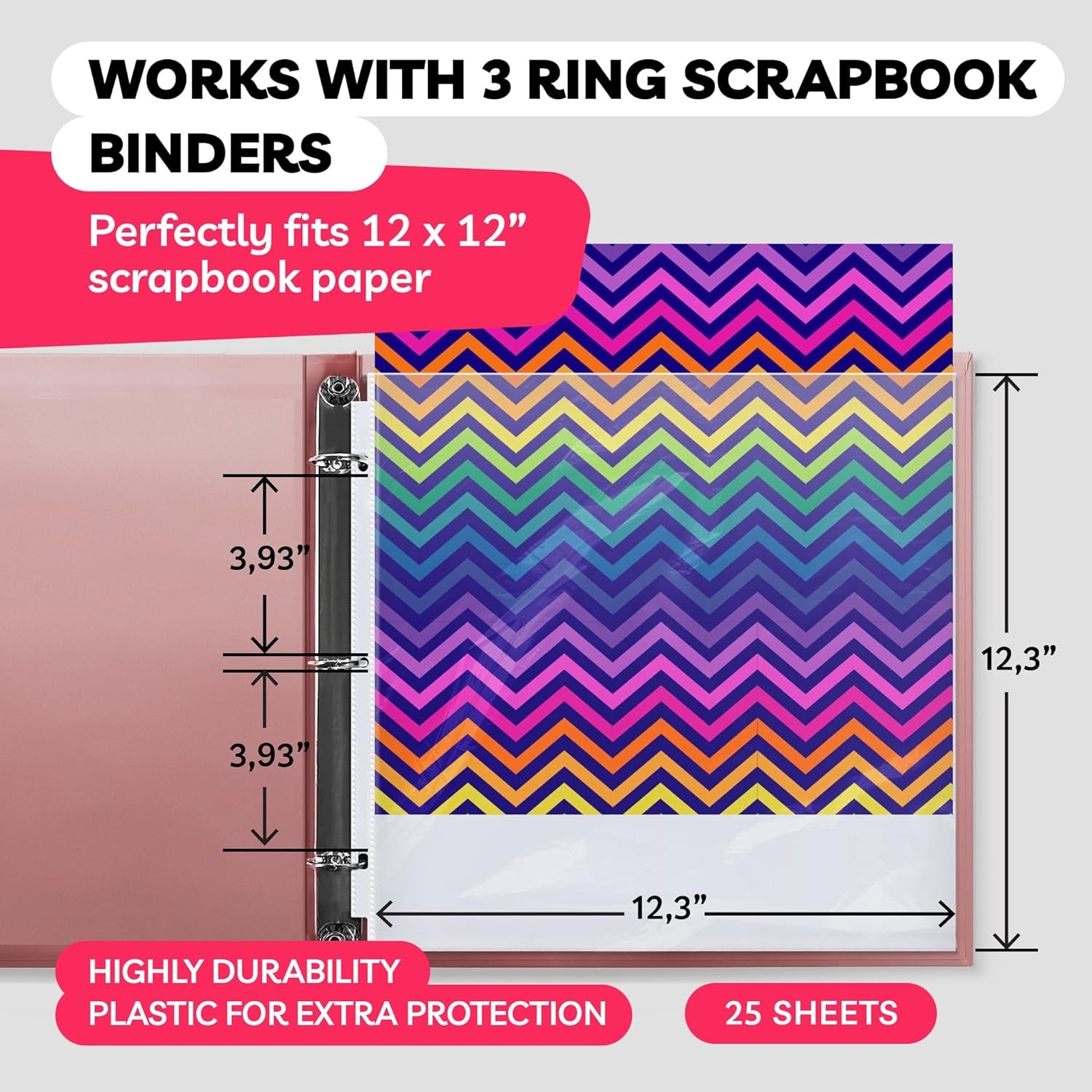 Photo Album Pages for 3 Ring Binder - Scrapbook Pages - 12X12 Scrapbook Page Protectors (For 12 X 12" Paper and Vinyl, 25 Sheets) - Scrapbook Sleeves - Scrapbook 12X12 Refill Pages