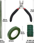 Floral Arrangement Kit with Green Floral Tape, 22 Gauge Floral Wire Stems, 26 Gauge Paddle Floral Wire and Floral Wire Cutter for Bouquets Banquets, Artificial Flowers