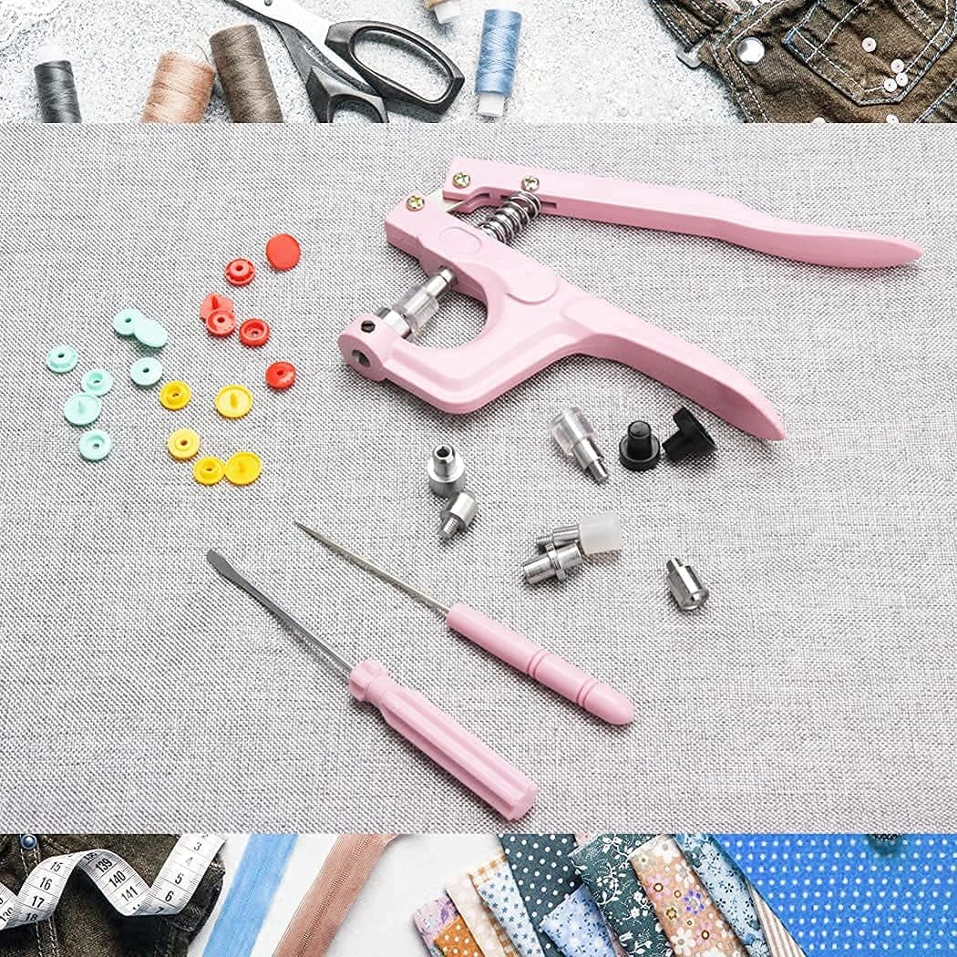Plastic and Metal Snap Buttons with Snaps Pliers Set,300 Sets Plastic and Metal Snap Buttons for Sewing and Crafting (Pink)