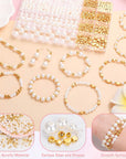 1290 Pieces Pearl Beads and Gold Spacer Beads for Bracelets Making, Assorted Gold Beads, Pearls for Bracelet Jewelry Making Kit