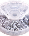 690Pcs Half round Pearl Beads 6 Sizes Flat Back Pearl Cabochon Faux Pearl Beads for DIY Scrapbook Phone Case Wedding Decor Hair Accessory Nail Art, Gray, 4/5/6/8/10/12Mm
