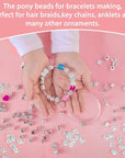 1000+ Pcs Pony Beads Bulk - Plastic Bracelet Beads 6X9 Mm Crystal White Clear Pony Beads for Bracelets Making Hair Beads for Braids DIY Crafts Key Chai Jewelry Making Home Decor Beads