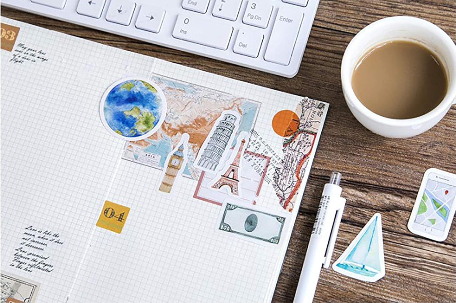 Mini Size Scrapbook Stickers, 45Pcs  DIY Decoration Travel Stickers Life Set for Travel Case, Laptop, Planners, Calendars, Scrapbook, Suitcase, Notebooks, Dimension Less 44Mm(Travel)