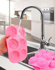 Silicone Mold for Handmade Soap Cake Jelly Pudding Chocolate 6 Cavity Rose Flower Design, Set of 2 Pink