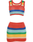 Nonstop Trippin' Crochet Sleeveless Striped Mini Skirt Set