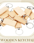 50 Pcs Wooden Keychain Blanks Laser Engraving Blanks Wood Blanks Key Chain Bulk Unfinished Wooden Key Ring Key Tag for DIY Gift Crafts