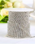 11 Yards 2Mm Silver Crystal Rhinestone Close Chain Single Row Trimming Claw Chain Jewelry Crafts DIY (Silver)