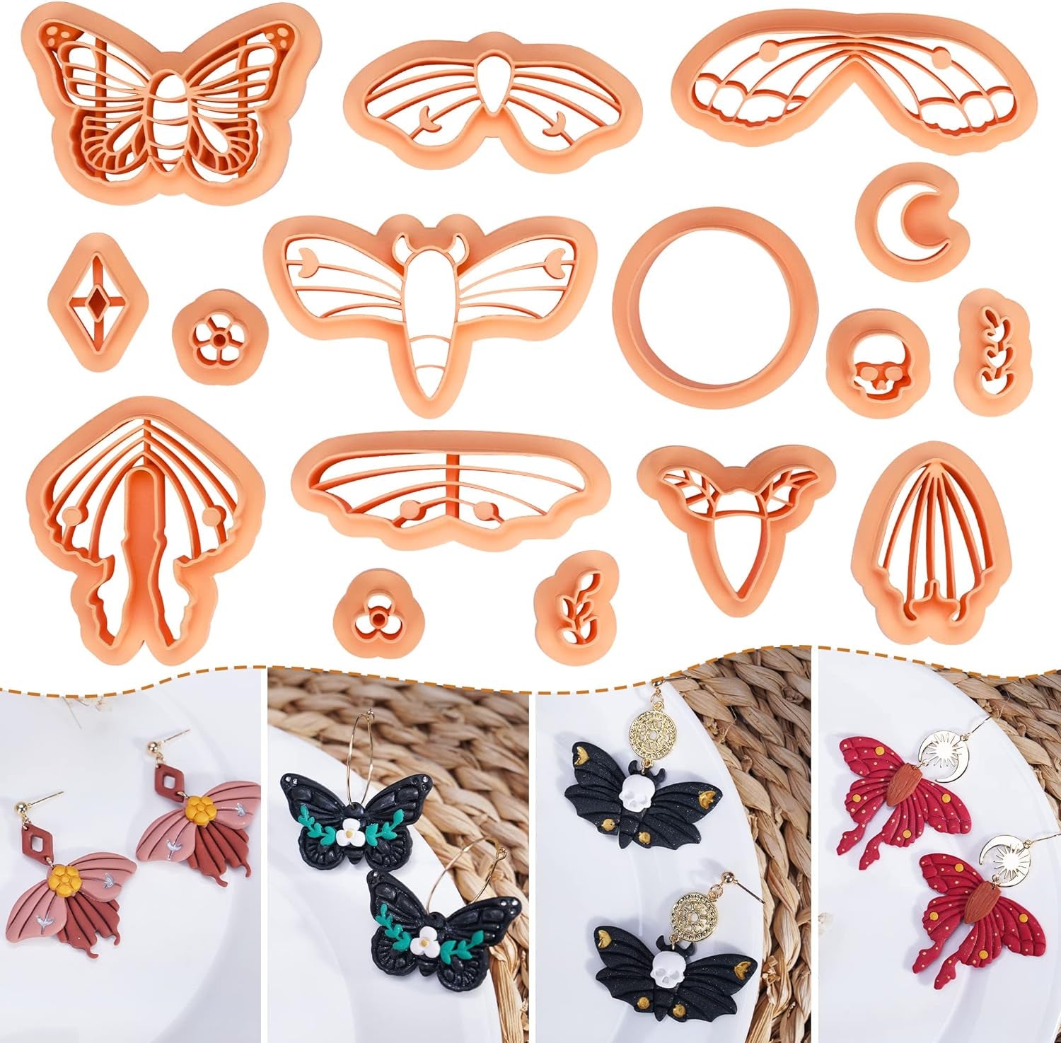 Luna Moth Polymer Clay Cutters - 16 Shapes Clay Cutters for Earrings, Moth Shapes Clay Cutters for Polymer Clay Jewelry Making, Mystical Drop Dangle Earrings Clay Earring Cutters