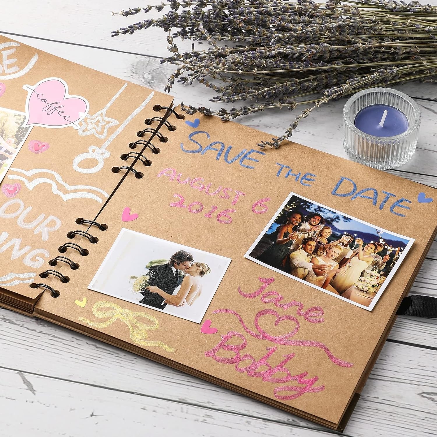 Scrapbook Photo Album - 8 X 8 Inch, 60 Pages, Kraft Paper, Ribbon, Corner Protectors, Suitable for Travel, Graduation, Memories