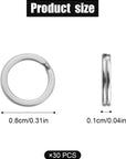 30Pcs Split Rings, 8Mm Stainless Steel Small Key Chain Mini Keychain Rings Split Open Jump Rings for Jewelry Making Metal Keyring Connectors Key Ring Attachment for Car Keys Craft Making
