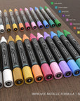 24 Metallic Acrylic Paint Pens Markers Set 0.7Mm Extra Fine and 3.0Mm Medium Tip Combo for Rock Painting, Pebbles, Canvas, Glass, Mugs, Journals, Most Surfaces. Non-Toxic, Waterbased, Quick Drying