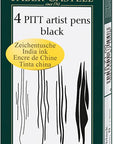 Art & Graphic Pitt Artist Pen India Ink Pen, Black, Wallet of 4, for Art, Craft, Drawing, Sketching, Home, School, University, Colouring