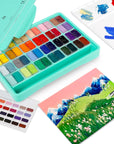 HIMI Twin Cup Jelly Gouache Paint Set, 48 Colors X 12Ml/0.4Oz with 3 Brushes & a Palette, Non-Toxic, Jelly Guache Paint for Canvas and Watercolor Paper - Perfect for Beginners, Students, Artists