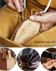 Professional Sewing Awl Kit, Portable Leather Sewing Awl Thread Kit with Straight Bent Needles Rolls Waxed Threads Small Screwdriver Yarn Scissors Needle Threader Tape Measure for DIY Craft