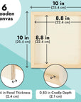 6 Pack 10X10 Wood Panels for Painting, Unfinished Wood Canvas Boards, 0.83" Deep Cradle Artist Wall Canvases for Crafts