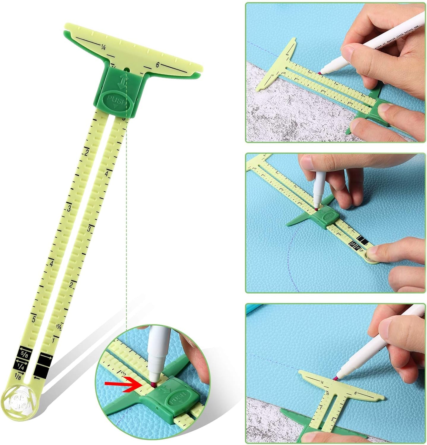 Sewing Gauge Sewing Measuring Tool, 5-In-1 Sliding Gauge Measuring Sewing Ruler Tool Fabric Quilting Ruler for Knitting Crafting Sewing Beginner Supplies (4 Pieces)
