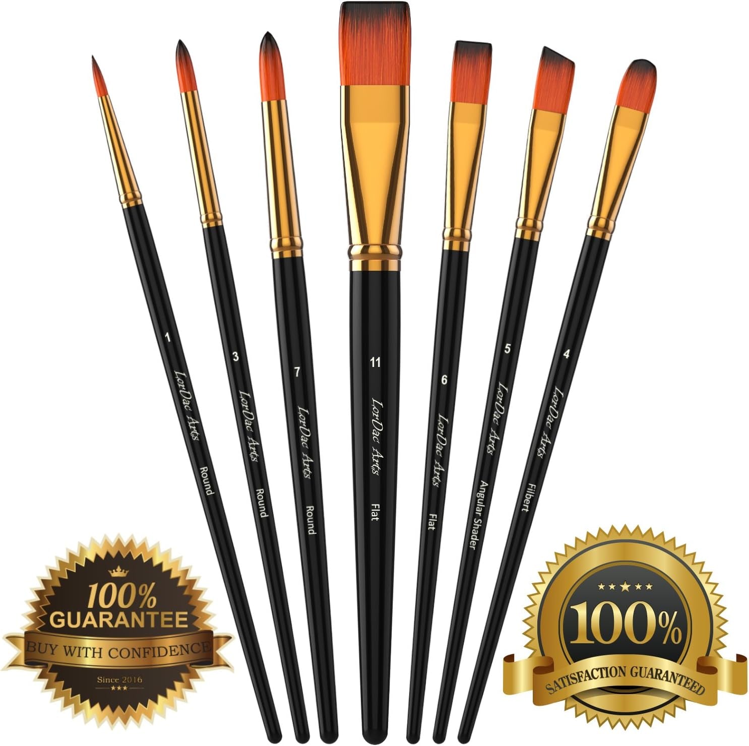 Paint Brush Set, 7 Artist Brushes for Painting with Acrylic, Gouache, Oil and Watercolor. Professional Art Quality on Canvas, Wood, Face and Models. Includes Carrying Case Travel Kit