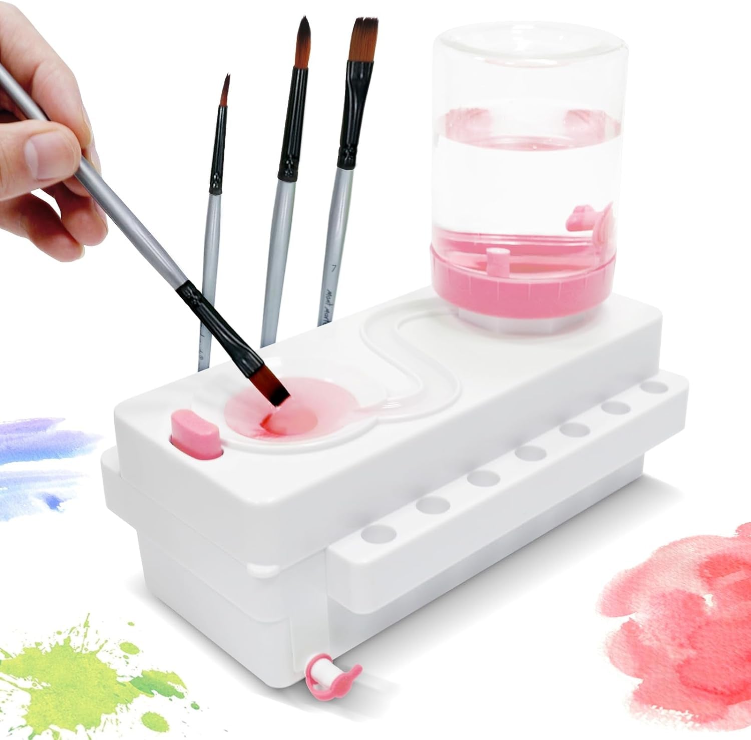 Paint Brush Cleaner, Brush Rinser with Drain and Brush Holder, Upgrade Water Circulation Paintbrush Cleaner Rinser for Acrylic, Watercolor, Water-Based Art Supplies Paint Brush Cleaner Tool, Green