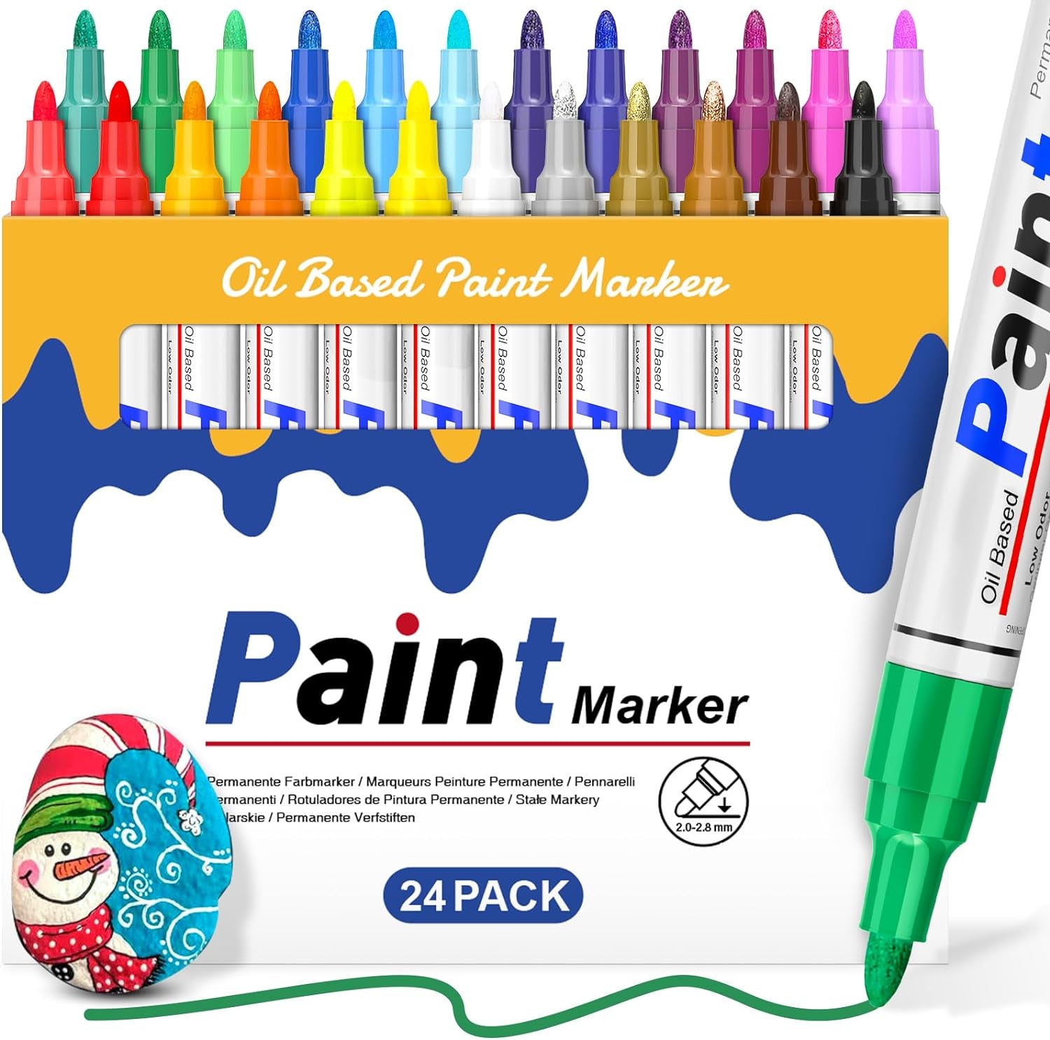 Oil Based Paint Pen, Permanent Paint Marker: Quick-Dry, Waterproof Paint Set of 12 for Rock Painting, Glass, Fabric, Ceramic, Wood, Metal, Mug, Plastic, Stone, Christmas Stencil Art Craft Supplies Kit