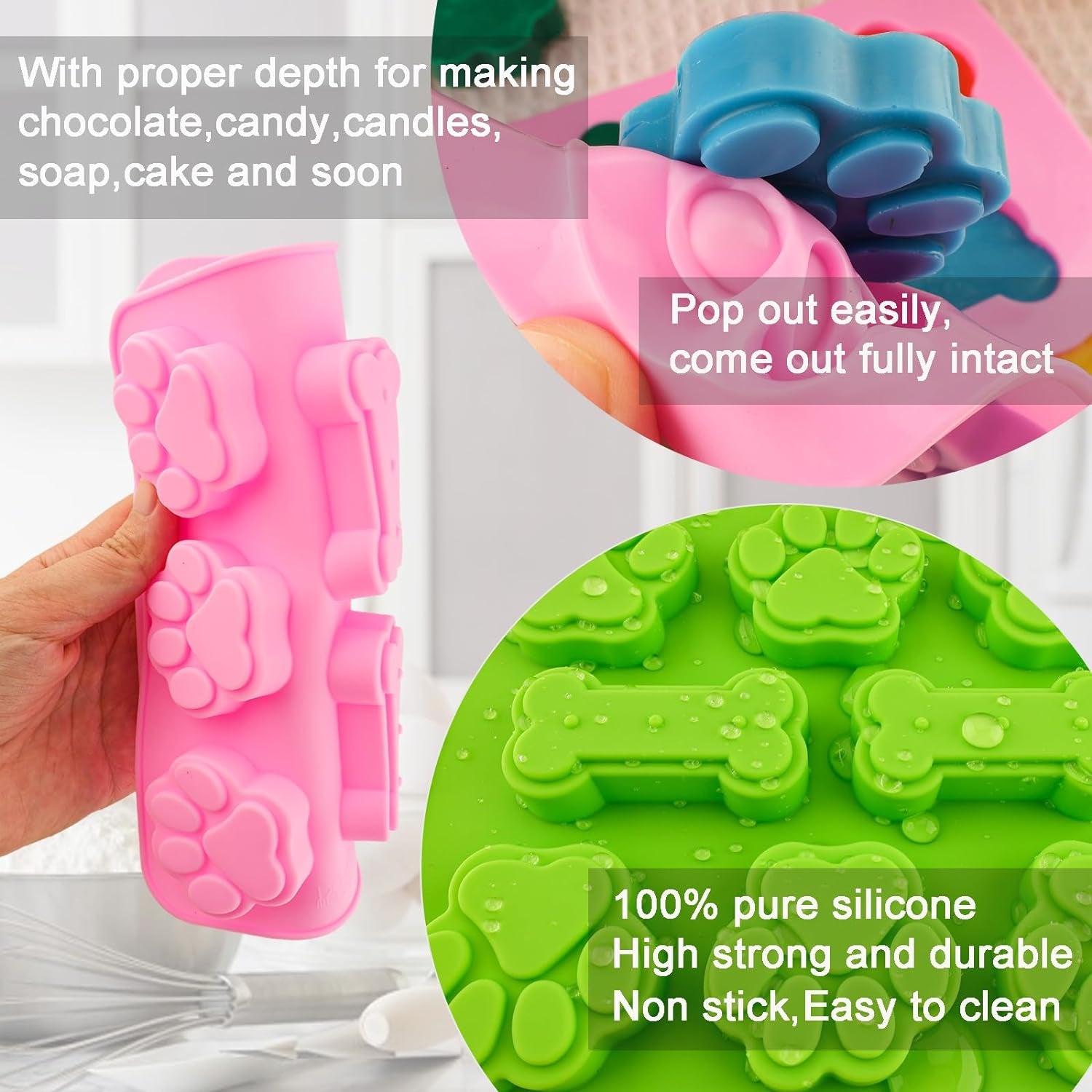 Paw Print Silicone Mold Dog Treat Mold Silicone Dog Paw Mold Dog Cat Animal Paw Mold for Homemade Dog Treats,Soap,Candy Silicone Baking Mold 4 Pieces