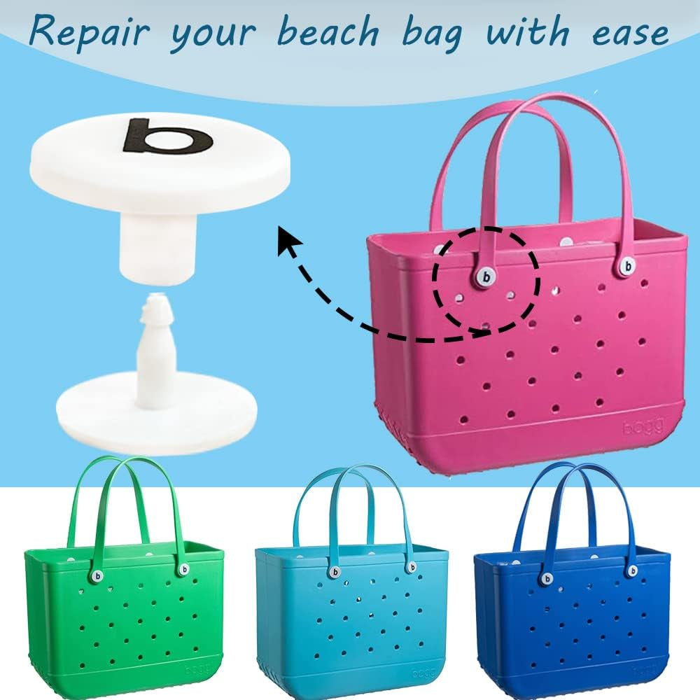Replacement Rivets for Boggg Bag - 5/10 Sets of White Replacement Buttons for Beach Bag Handles, Compatible with Beach Tote Bag Straps, Standard and Oversized XL Rubber Pool Bag Repair Rivets(5 Sets)