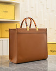 2024 Luxe Fendi-Inspired Tote - Medium & Large Capacity Vintage Real Leather Shoulder Bag with Golden Details for Women