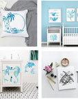 9Pcs Ocean Sea Turtle Jellyfish Dolphin Skeleton Fish Stencils Sea Animal Tropical Template Hawaiian Palm Tree Beach Dolphin Shark Stencils for Painting on Wood DIY Craft Wall Décor (Fancy)
