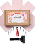 Rubber Stamp Kit (5-Pack). Linoleum Block Kit with Cutting Blades Tools (6Pcs). Block Printing Kit (6In X 4In X ¼ In) Light Pink Color. Best Carving DIY Stamp Making Kit for Printmaking