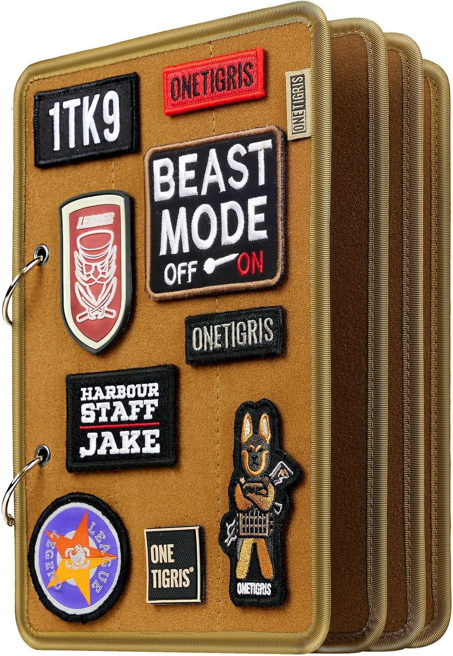 Patch Display Board, Flip-Page Patch Book with Metal Removable Ring Binders, Tactical Patches Booklet Organizer for Patch, Military Patch Collections(No Patches Included), Coyote Brown
