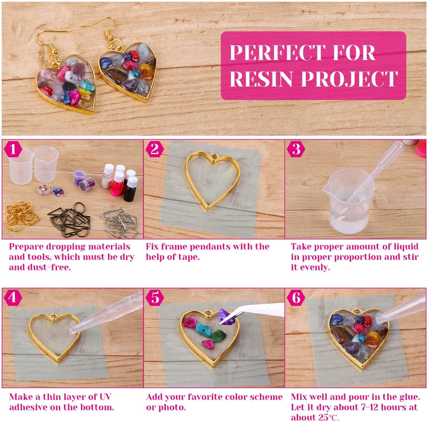 Open Bezels for Resin,  60Pcs Hollow Frame Pendants Resin Craft Bezels Jewelry Molds for Resin Casting, Necklaces Earrings Making Supplies