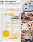 Pottery & Polymer Clay Tools, 42-Piece Sculpting Set, Steel Tip Pottery Tools with Wooden Handles, Craft Kit for Pottery Modeling, Carving
