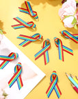 Ribbon Rainbow Pins Gay Pride Ribbon with Safety Pins Bulk, Satin LGBTQ Pins for Pride Parades, Gay Pride Satin Pins for Women Men Clothes Bag Decoration, 6.3 X 0.5 Inch (250 Pieces)