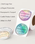 Candle Label Roll | 2 Inch I 300Pcs Waterproof Labels for Candle Making Supplies, Candle Tins, Candle Container, Candle Jars with Lids, Candle Boxes Packaging