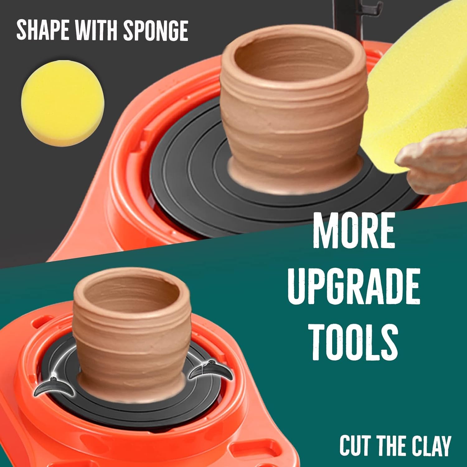 Pottery Wheel for Kids - Complete Pottery Kit for Beginners, Upgraded Sculpting Clay Tools, Air Dry Clay & Arts Supplies, Mini Pottery Wheel Crafts Kits for Kids Girls Boys Ages 8-12