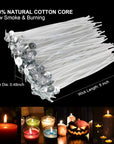 Candle Wicks 100 Pcs 6 Inch with 30Pcs Candle Wick Stickers and 10 Pcs Wooden Candle Wick Centering Device for Soy Beeswax Candle Making and Candle DIY