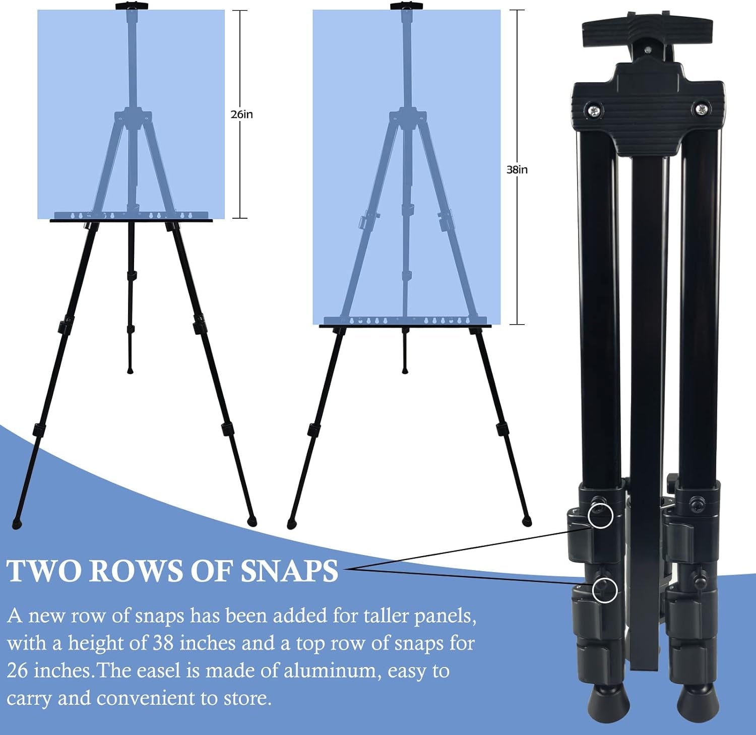 Portable Artist Easel Stand, Metal Tripod Adjustable Easel for Painting Canvases Height from 17 to 66 Inch,Carry Bag for Table-Top/Floor Didplaying and Wedding Signs,Black(1Pack)